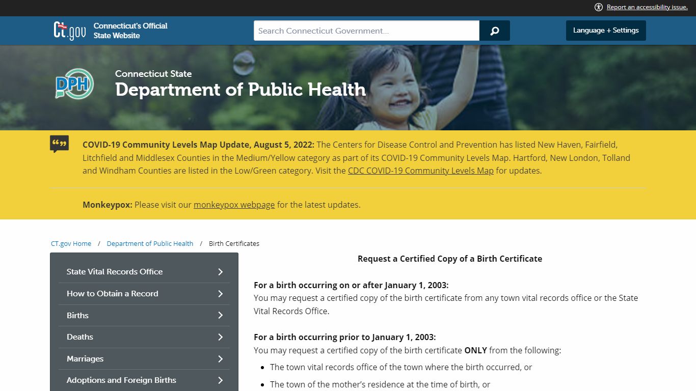 Birth Certificates - Connecticut