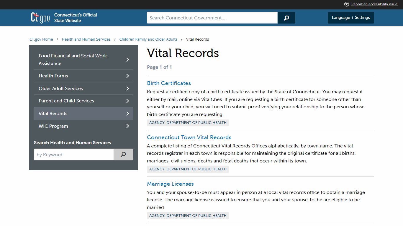 CT.gov: vital records