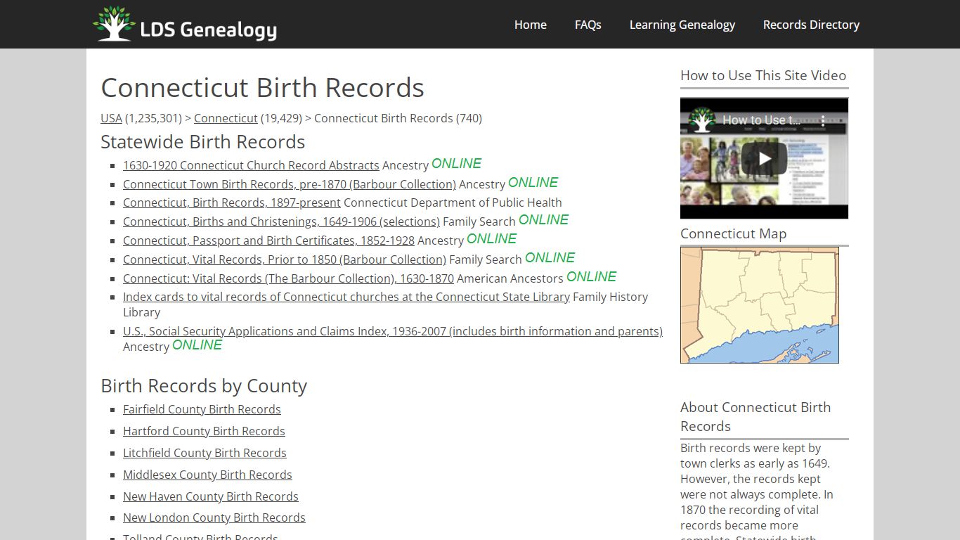 Connecticut Birth Records - LDS Genealogy